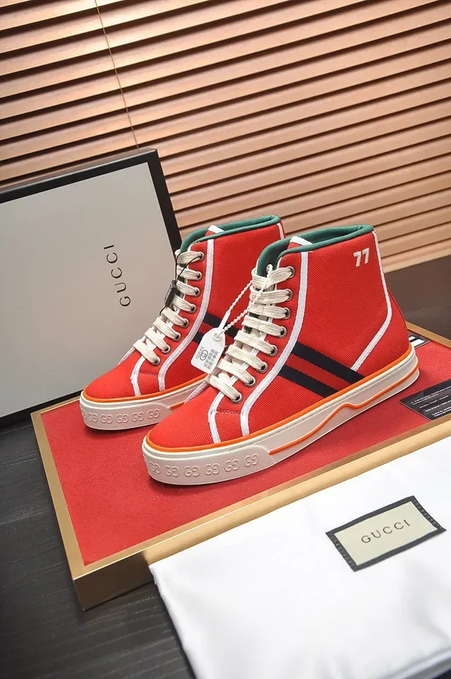 Gucci Tennis 1977 Toile Rouge Noir Blanc Orange Baskets Lifestyle 7