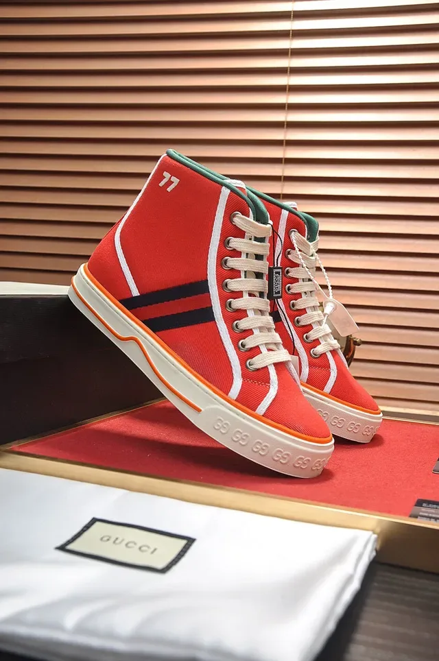 Gucci Tennis 1977 Toile Rouge Noir Blanc Orange Baskets Lifestyle 8