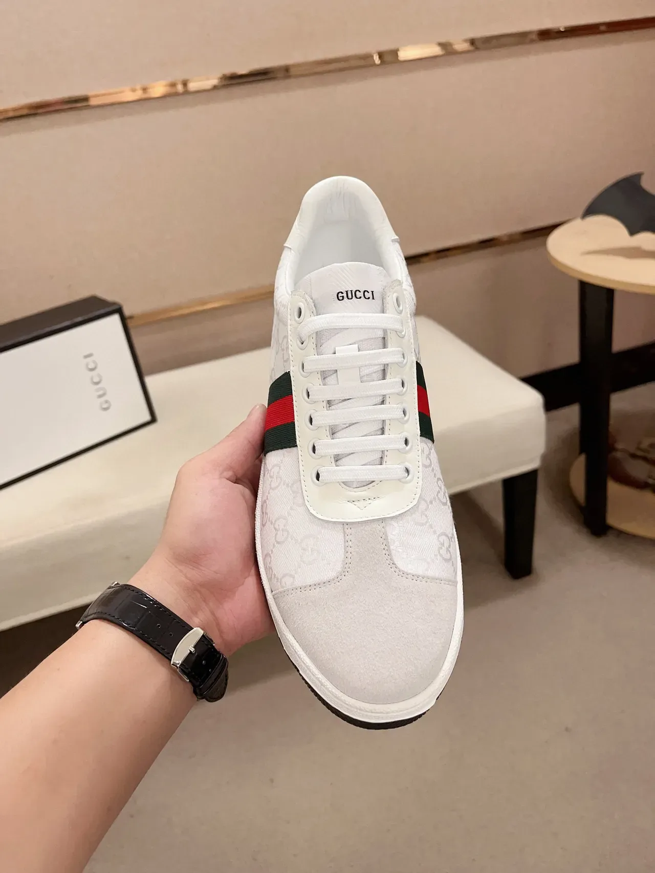 Gucci Tennis 1977 Blanches GG Jacquard Web Stripe Sneakers Lifestyle 2