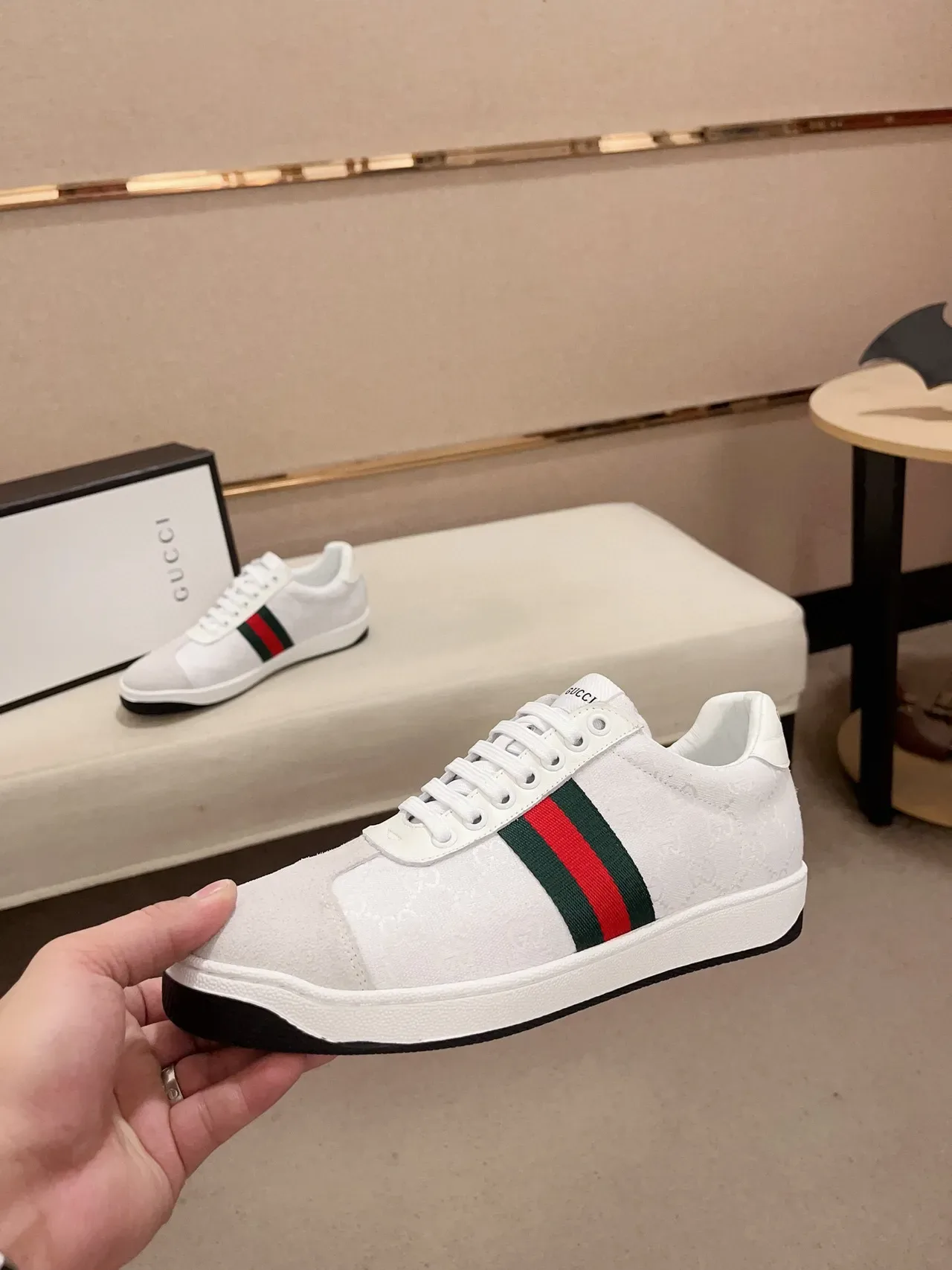 Gucci Tennis 1977 Blanches GG Jacquard Web Stripe Sneakers Lifestyle 3