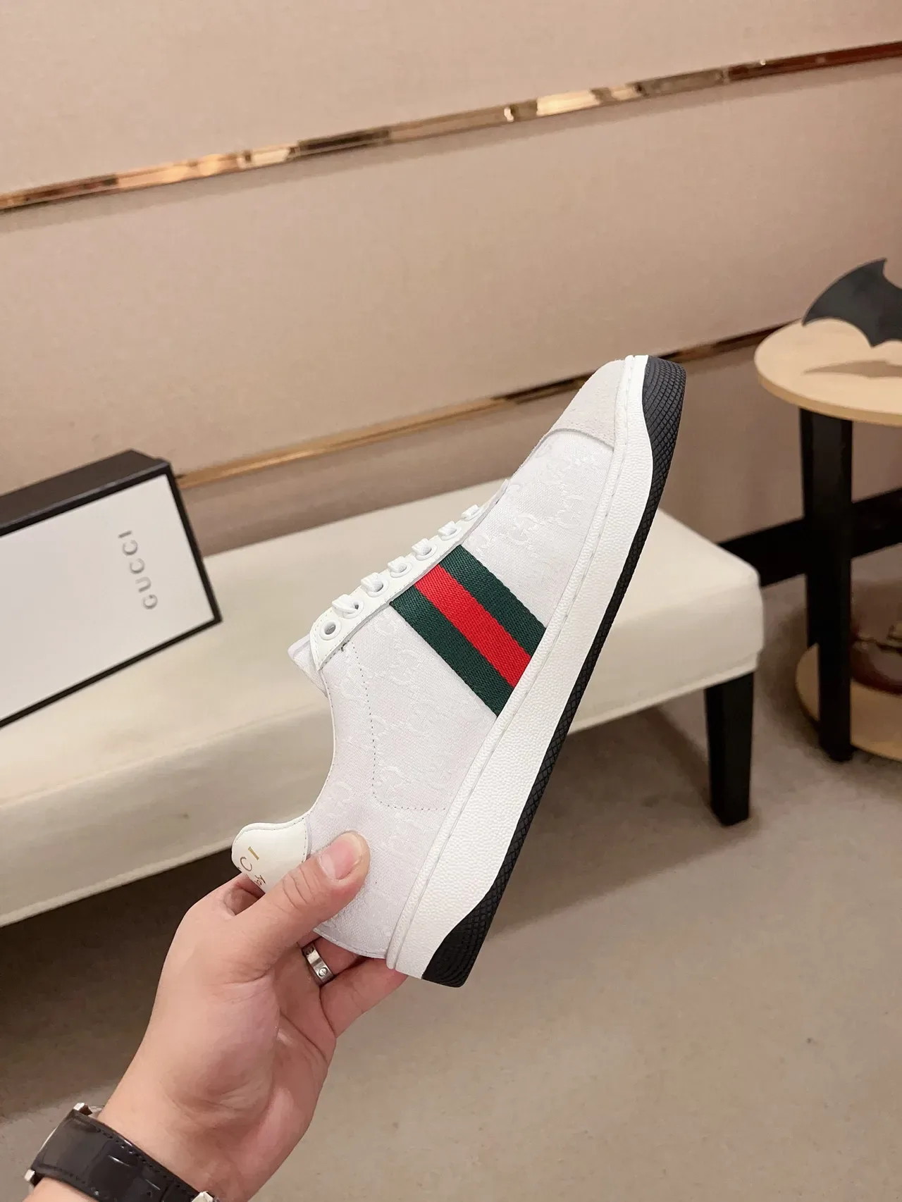 Gucci Tennis 1977 Blanches GG Jacquard Web Stripe Sneakers Lifestyle 4