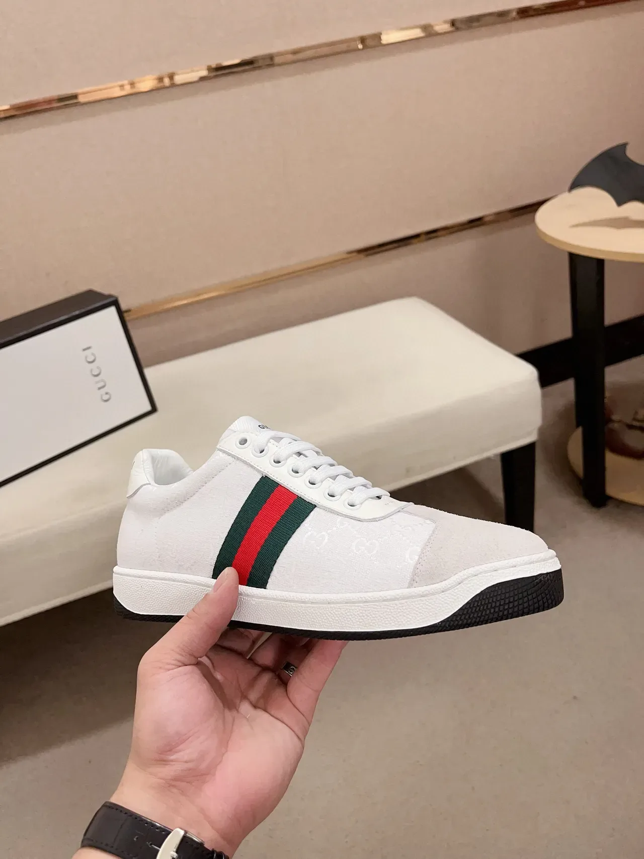 Gucci Tennis 1977 Blanches GG Jacquard Web Stripe Sneakers Lifestyle 5
