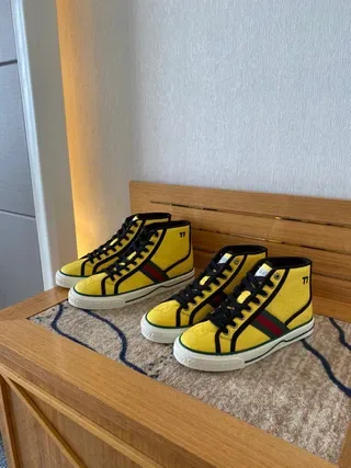Gucci Tennis 1977 Yellow Web Stripe Lifestyle Sneakers 2