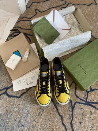 Gucci Tennis 1977 Yellow Web Stripe Lifestyle Sneakers 4