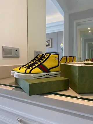 Gucci Tennis 1977 Yellow Web Stripe Lifestyle Sneakers 5