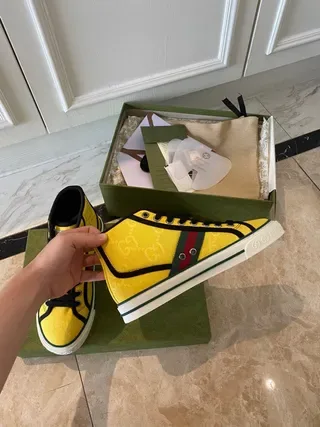Gucci Tennis 1977 Yellow Web Stripe Lifestyle Sneakers 6