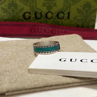 Gucci Turquoise Inlay Houndstooth Border Ring