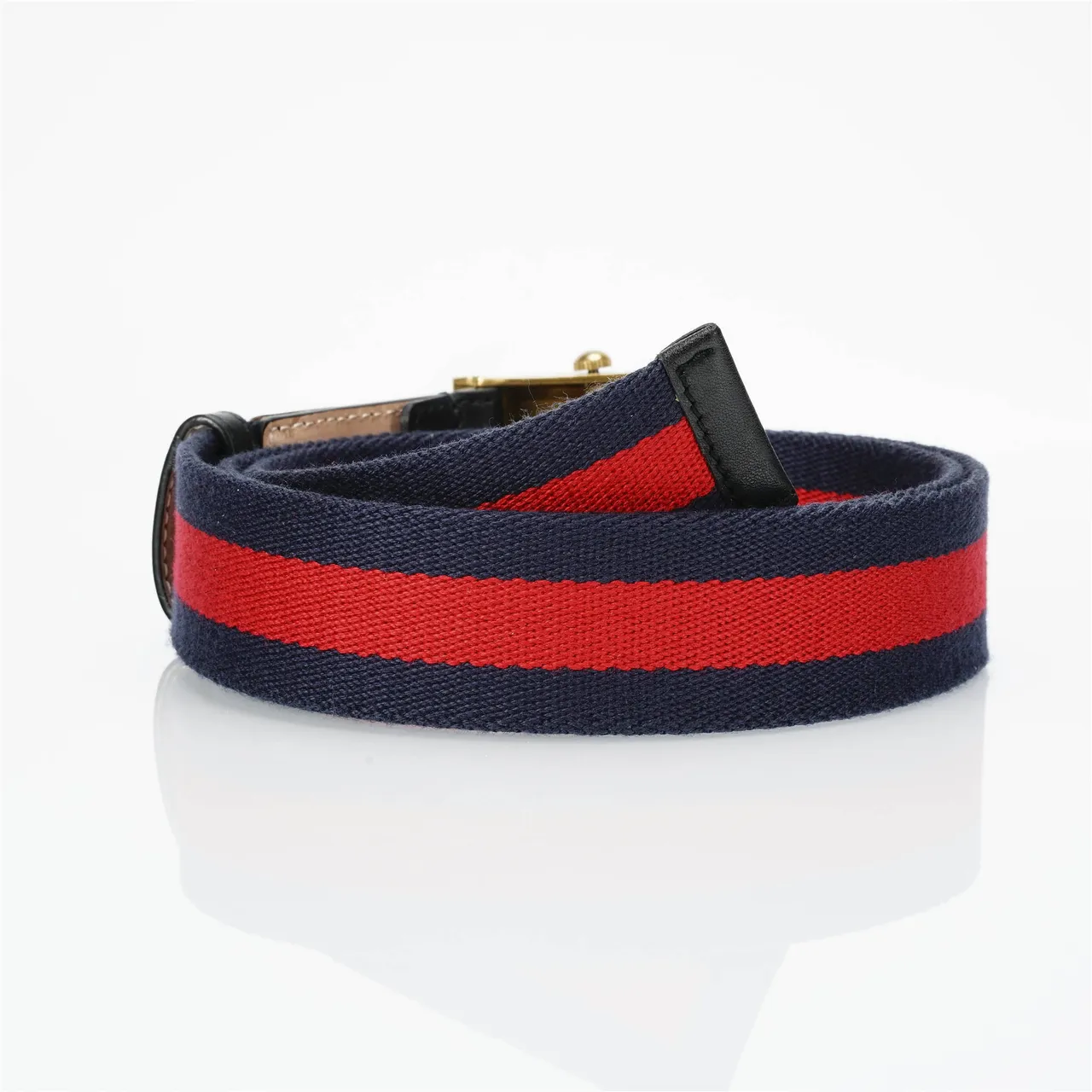 Gucci Web Belt Navy Red Woven Strap Stripe Canvas Belt 3