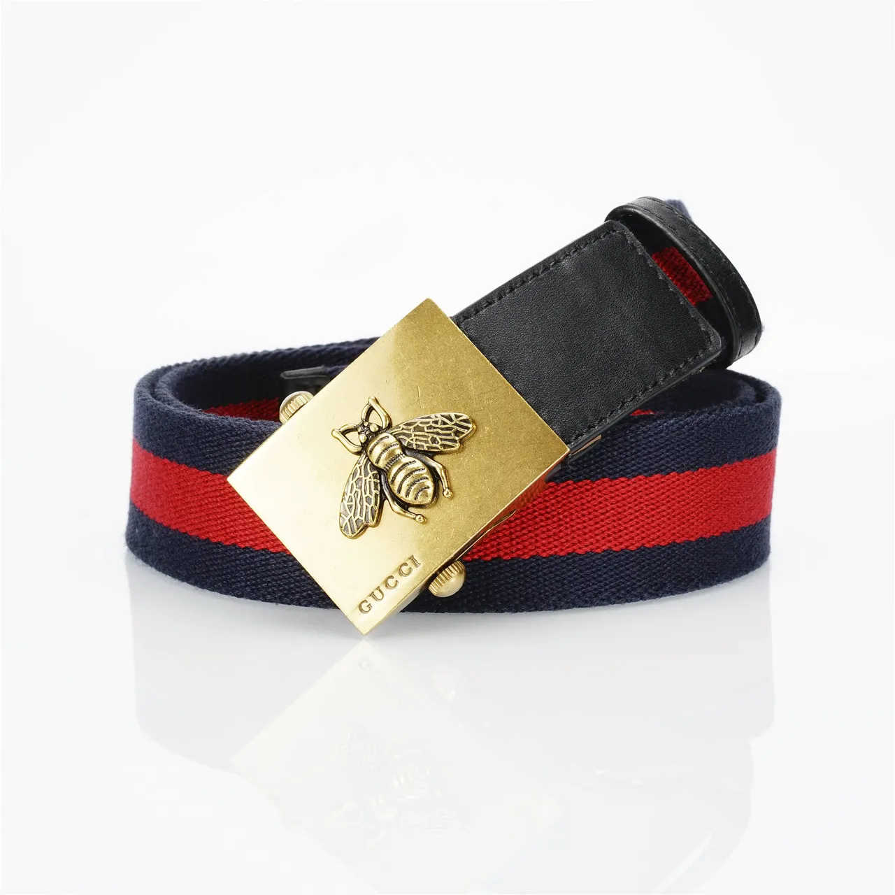 Gucci Web Belt Navy Red Woven Strap Stripe Canvas Belt 4
