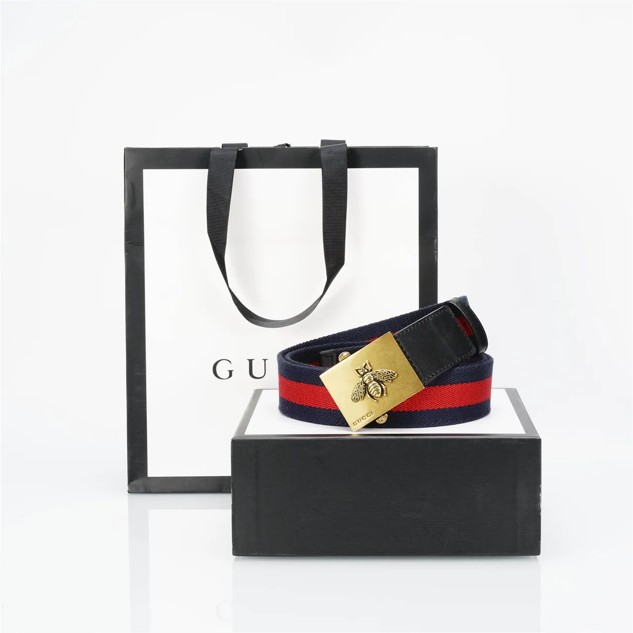 Gucci Web Belt Navy Red Woven Strap Stripe Canvas Belt 5