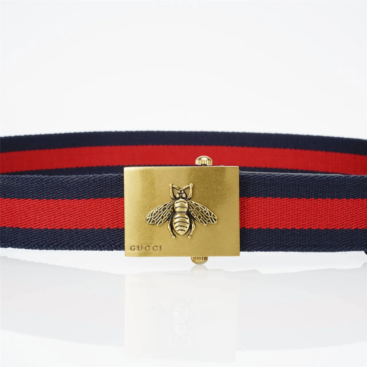 Gucci Web Belt Navy Red Woven Strap Stripe Canvas Belt 9