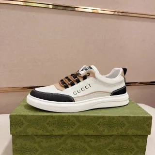 Gucci أحذية رياضية أسلوب حياة أبيض أسود جلد بانيلز كونتراست تو