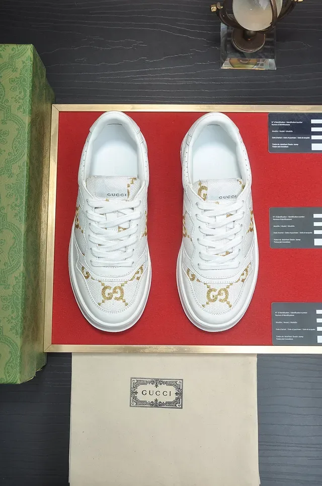Gucci White Gold Leather GG Monogram Lifestyle Sneakers 2