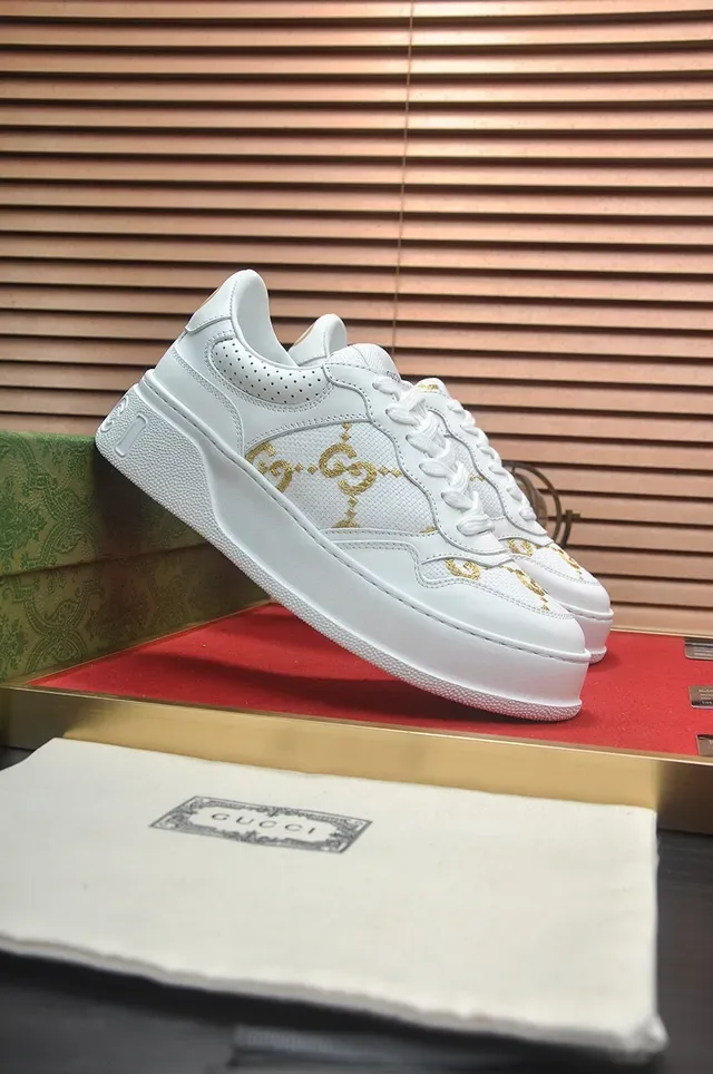Gucci White Gold Leather GG Monogram Lifestyle Sneakers 3