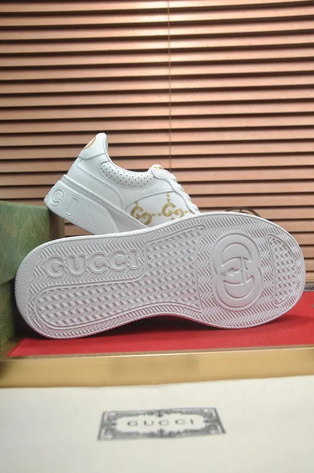 Gucci White Gold Leather GG Monogram Lifestyle Sneakers 7