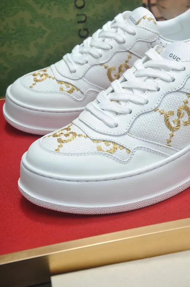 Gucci White Gold Leather GG Monogram Lifestyle Sneakers 8