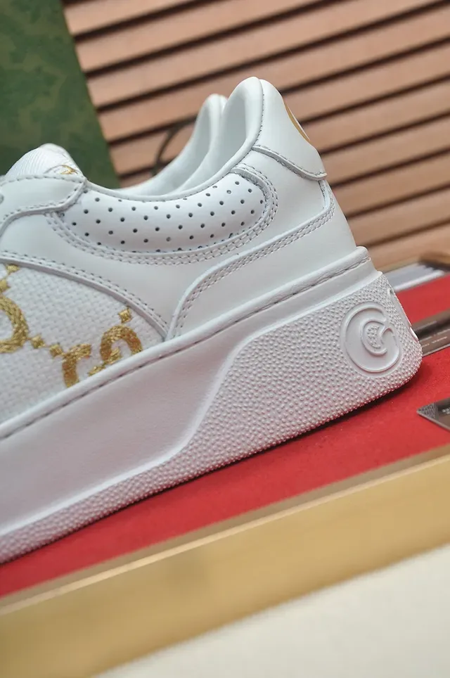 Gucci White Gold Leather GG Monogram Lifestyle Sneakers 9