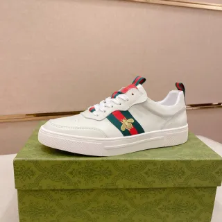 Gucci White Green Leather Web Stripe Lifestyle Sneakers