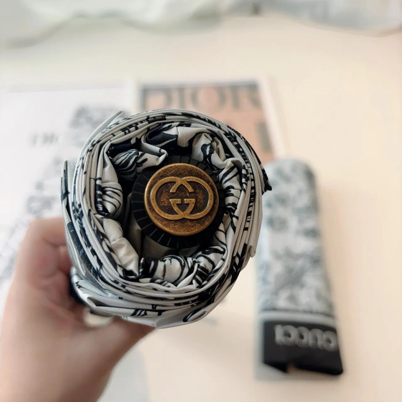 Gucci Blanc Marine Impression Florale Botanique Illustration d'Encre Monochrome Sac 6