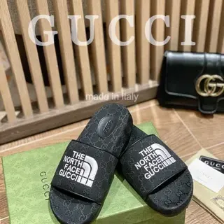 Gucci x The North Face Monogrammed Black Slide Slippers