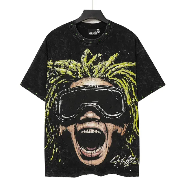 Hellstar Acid-Green Graphic Print Distressed Black Oversized T-Shirt 3