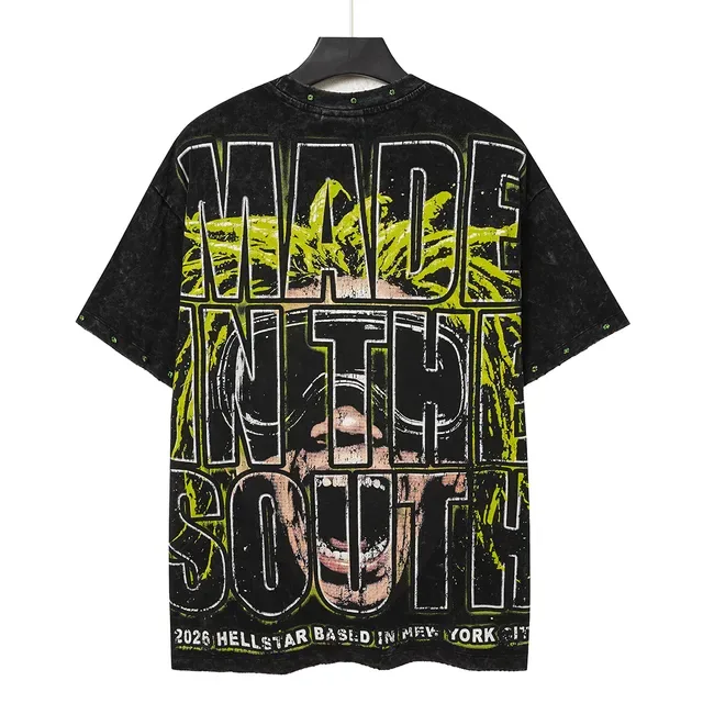 Hellstar Acid-Green Graphic Print Distressed Black Oversized T-Shirt 4