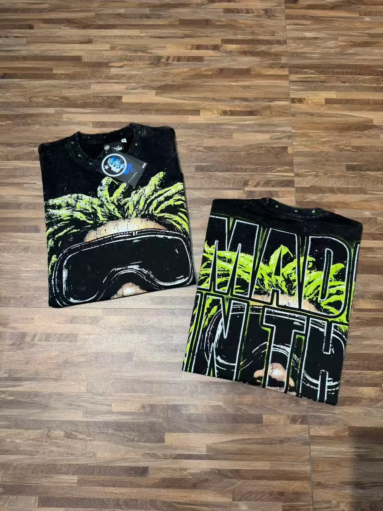 Hellstar Acid-Green Graphic Print Distressed Black Oversized T-Shirt 5