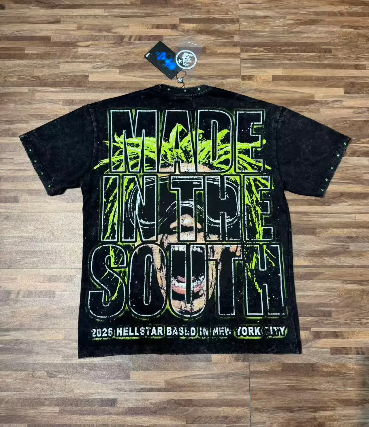 Hellstar Acid-Green Graphic Print Distressed Black Oversized T-Shirt 7