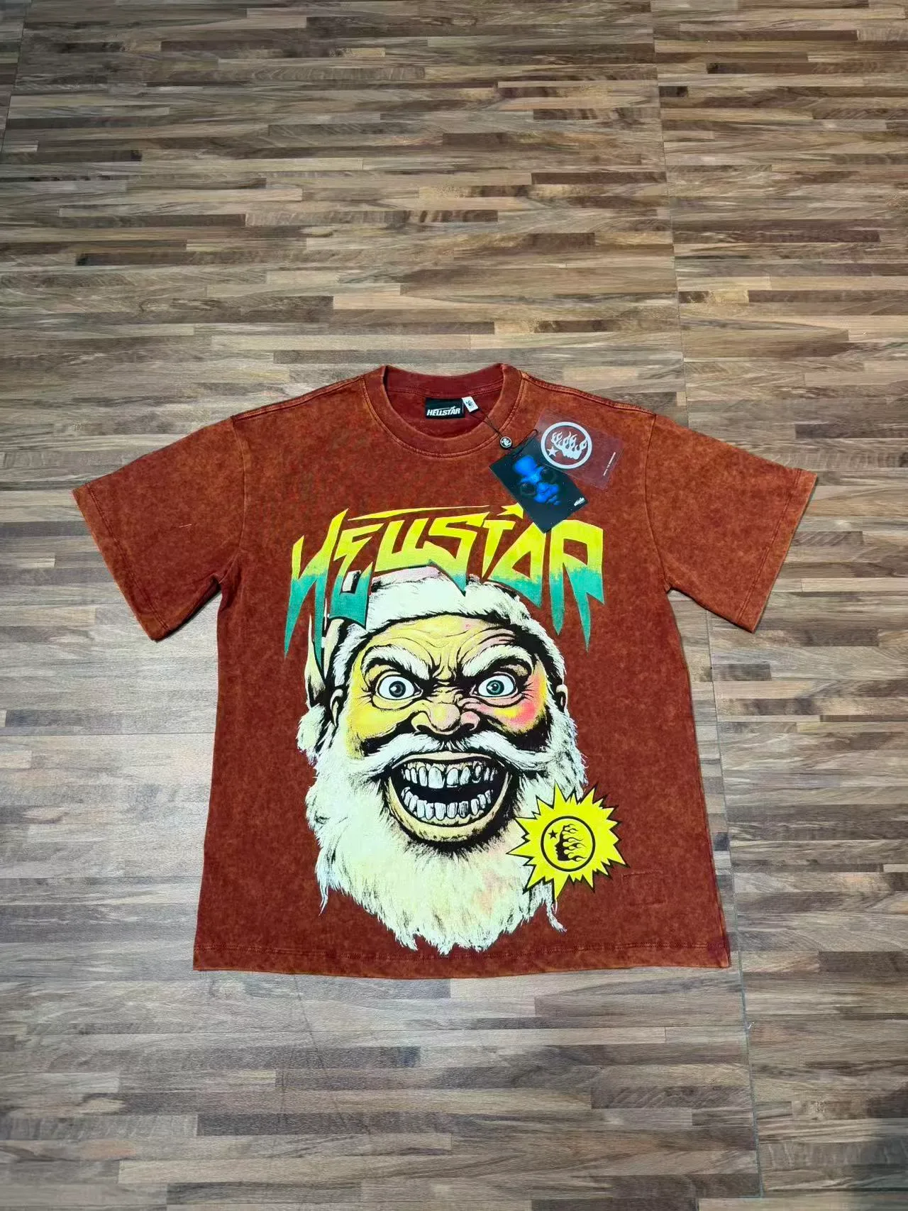 Camiseta Hellstar lavagem ácida estampa gráfica dupla face 6
