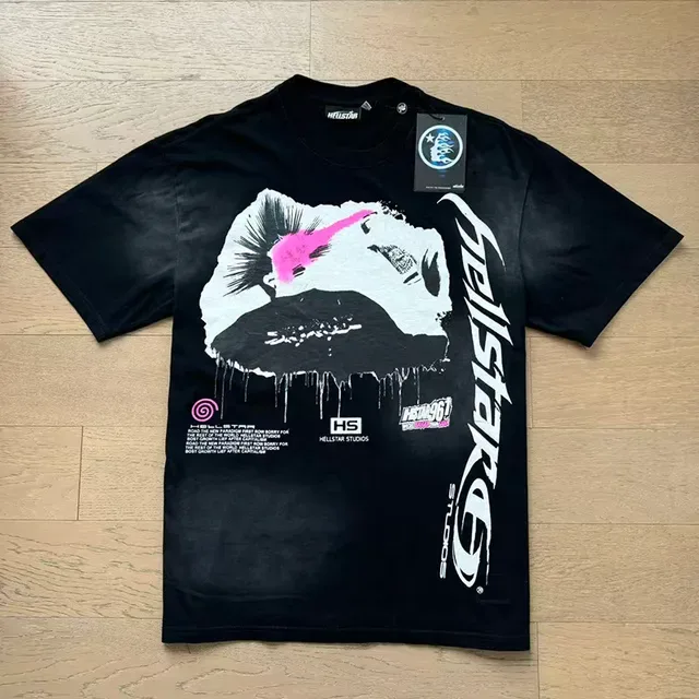 Hellstar Black White Graphic-Print Dripping-Effect T-Shirt 2