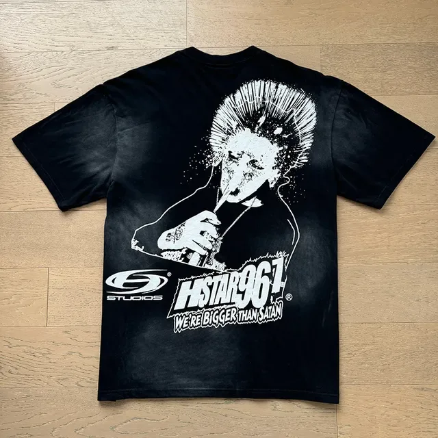 Hellstar Black White Graphic-Print Dripping-Effect T-Shirt 4