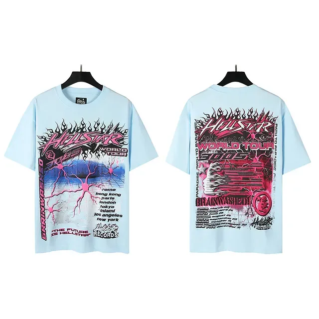 Camiseta gráfica Hellstar Brainwashed World Tour 2025 azul-claro 2