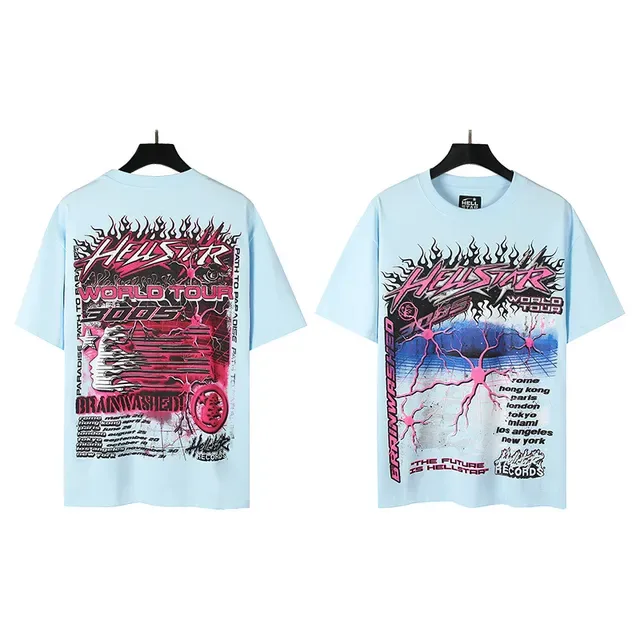 Camiseta gráfica Hellstar Brainwashed World Tour 2025 azul-claro 3