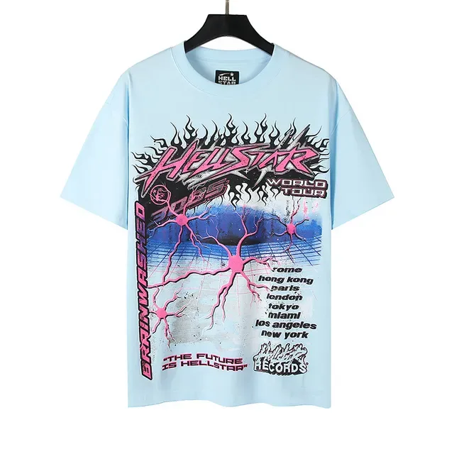 Camiseta gráfica Hellstar Brainwashed World Tour 2025 azul-claro 4