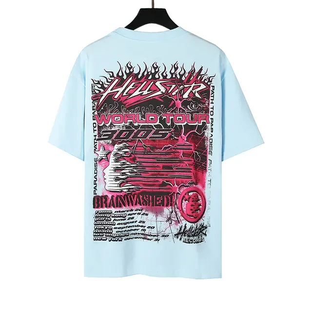 Camiseta gráfica Hellstar Brainwashed World Tour 2025 azul-claro 5