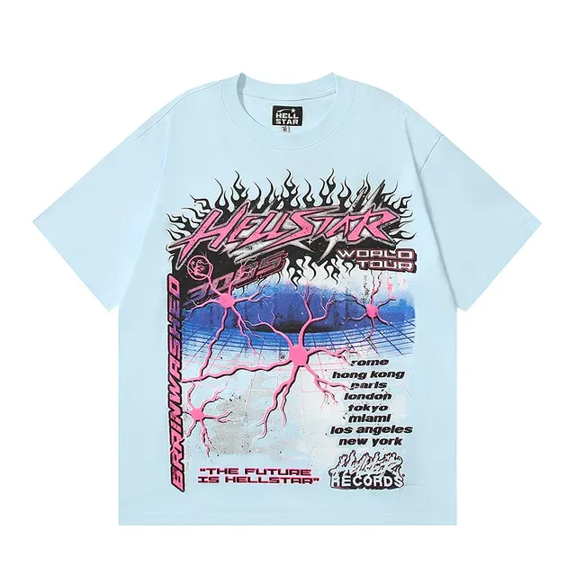 Camiseta gráfica Hellstar Brainwashed World Tour 2025 azul-claro 6