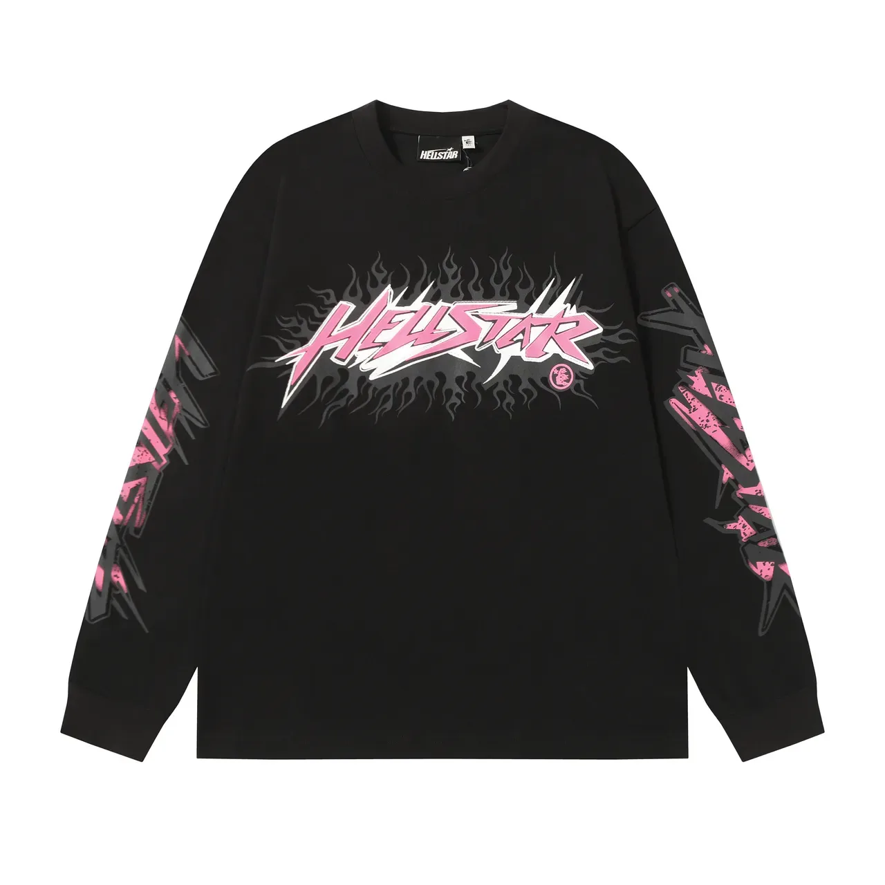 Camiseta Hellstar oversized de manga longa com estampa de chama 2