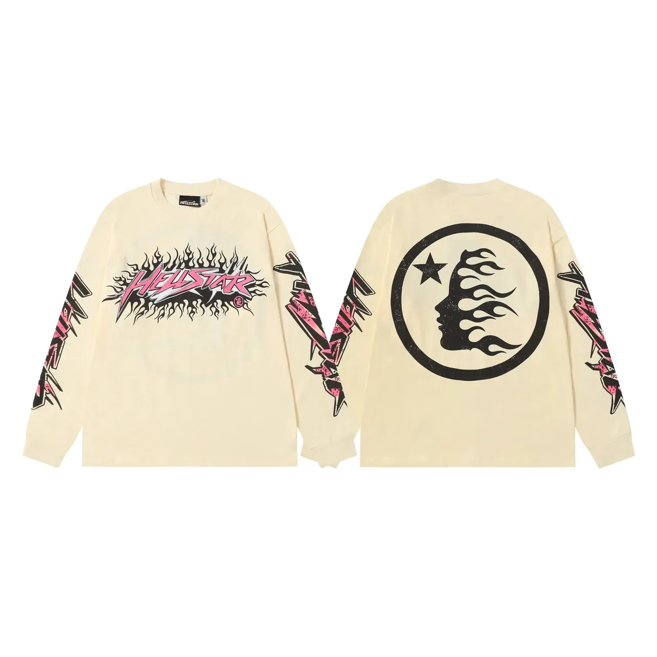 Camiseta Hellstar oversized de manga longa com estampa de chama 7