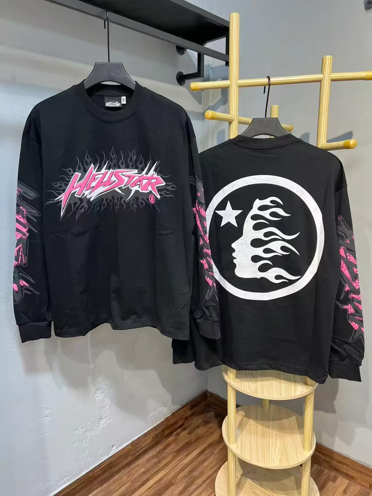 Camiseta Hellstar oversized de manga longa com estampa de chama 8