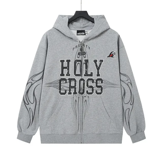 Hellstar Holy Cross Flame Graphic Full-Zip Hoodie 2