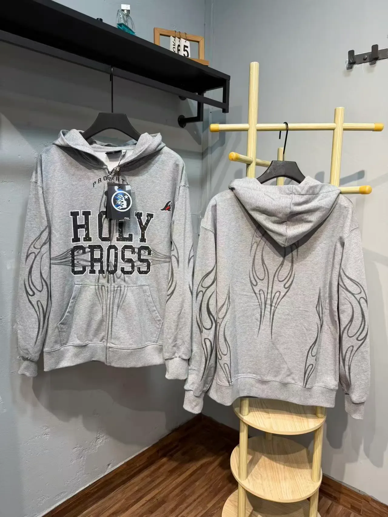 Hellstar Holy Cross Flame Graphic Full-Zip Hoodie 5
