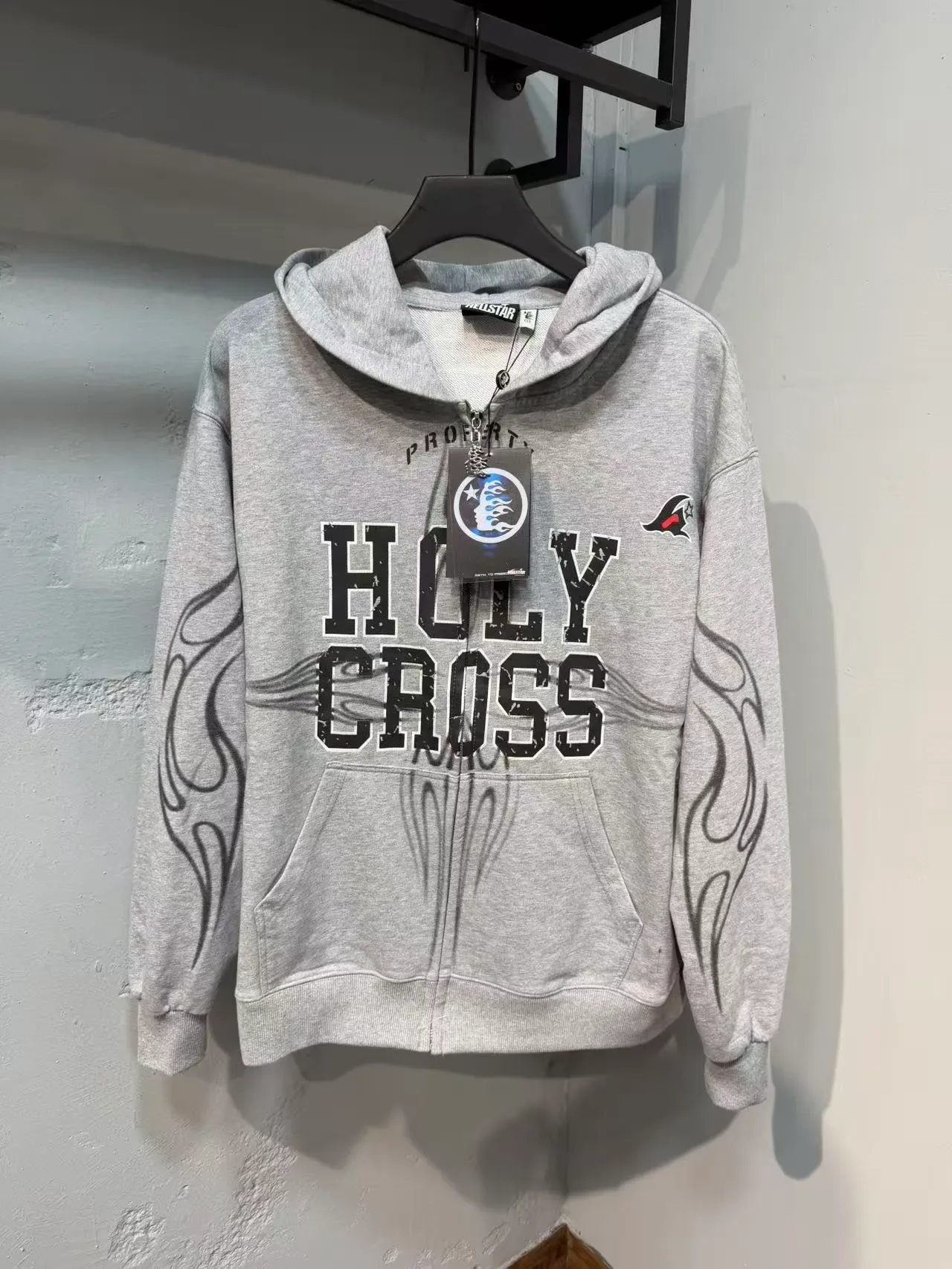 Hellstar Holy Cross Flame Graphic Full-Zip Hoodie 6