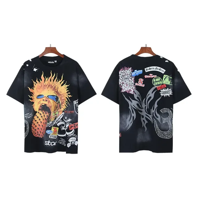 Hellstar Oversized Graphic Patchwork Flame Tongue T-Shirt 4