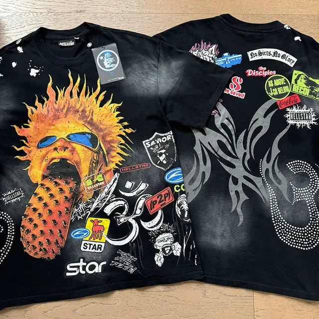 Hellstar Oversized Graphic Patchwork Flame Tongue T-Shirt 7