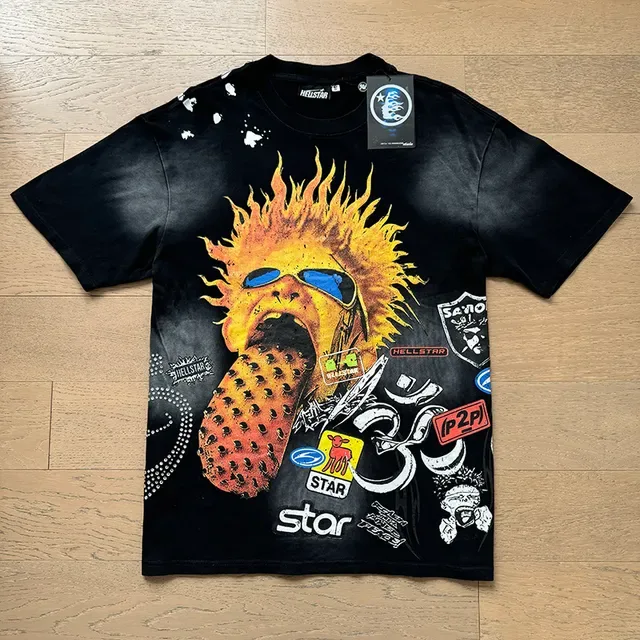 Hellstar Oversized Graphic Patchwork Flame Tongue T-Shirt 8