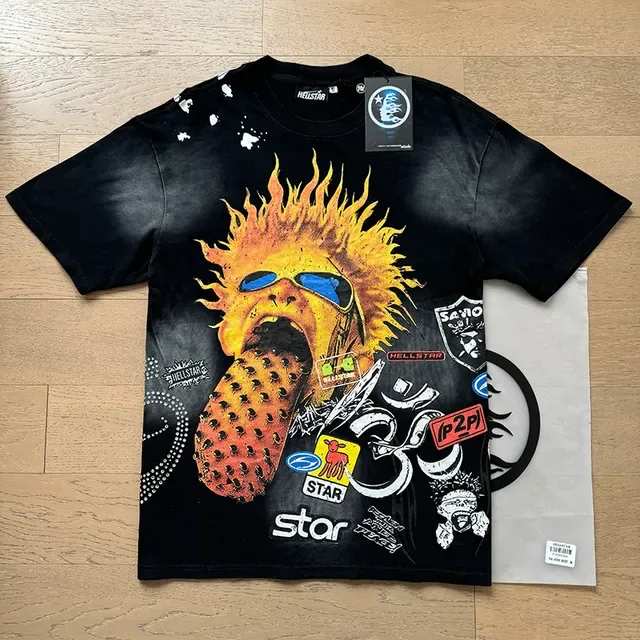 Hellstar Oversized Graphic Patchwork Flame Tongue T-Shirt 9