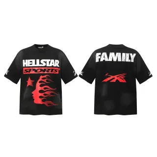 تي شيرت Hellstar أسود بطباعة جرافيك رياضية