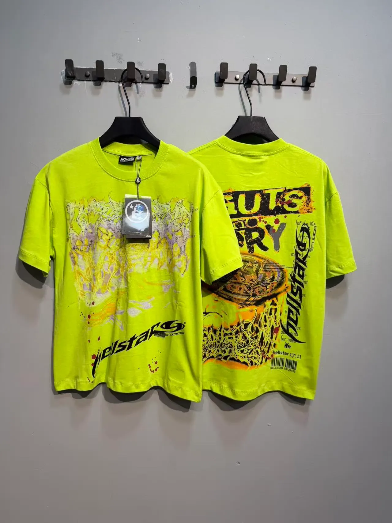Hellstar Studios Oversized Graphic Print Lime Green T-Shirt 4