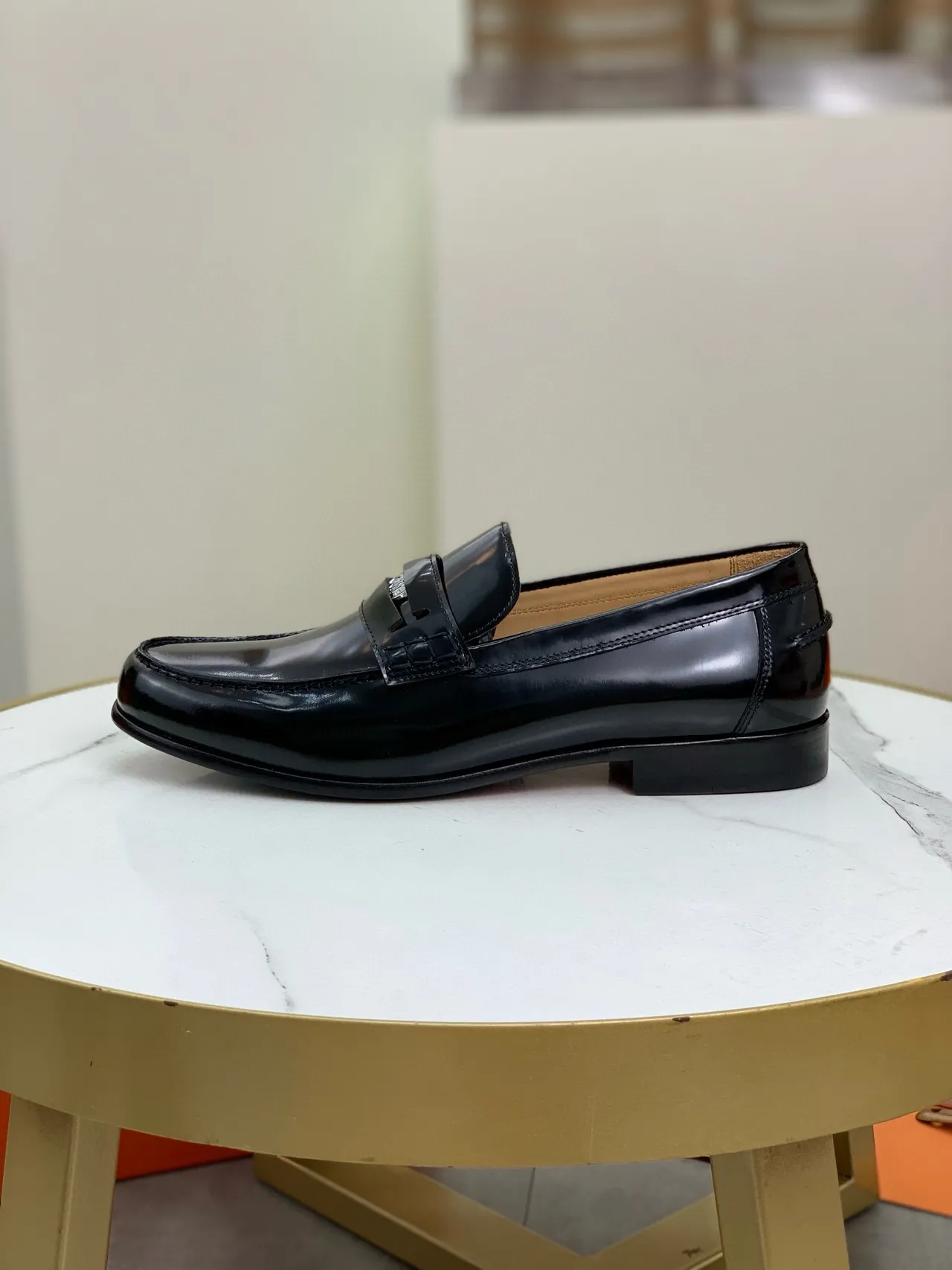Hermès Black Silver Glossy Patent Leather Horsebit Buckle Loafer 6