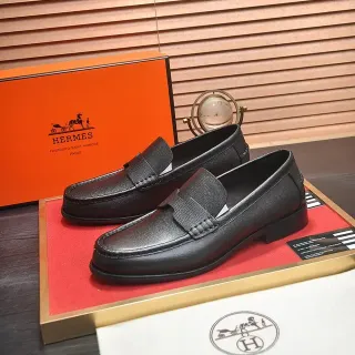 Hermès Black Textured Leather Penny Strap Loafer
